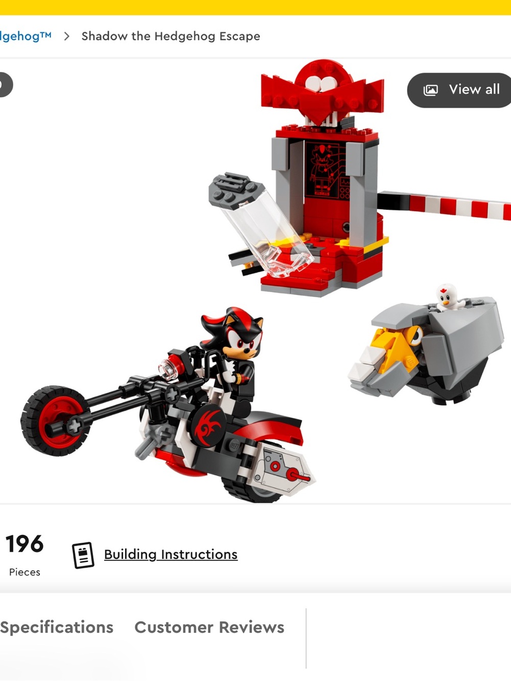 Lego Sonic The Hedgehog, Shadow the Hedgehog Escape 76995 Complete Set, RETIRED